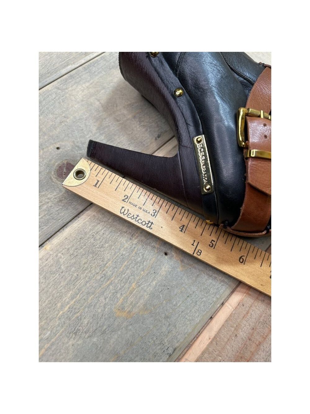 US7 BCBG Generation Leather OUTER High Fall Boots Black Brown - flawed interior - Picture 9 of 11